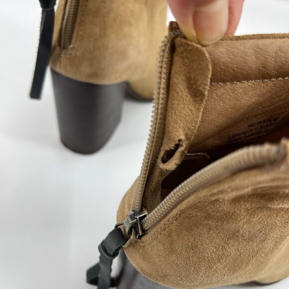 Jeffrey Campbell Rumble Tan Suede Chunky Heel Bootie Ankle Boot - Picture 12 of 14